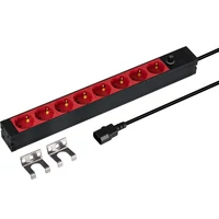 EFB 1U magas 19" PDU, 8xCEE 7/3 csatlakozósorral, 2 méteres IEC C14 kábel, 10A túlfeszvédelem, alumínium profil, fekete