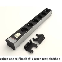 KONTASET 6-os elosztó kapcsolóval, 19" szerelő adapterrel, 2m, KS240, fekete, újravezetékelhető
