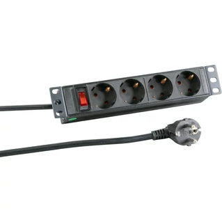 EFB 1U magas 10" PDU, 4xCEE 7/3 csatlakozósorral, kapcsolóval, alumínium profil, fekete
