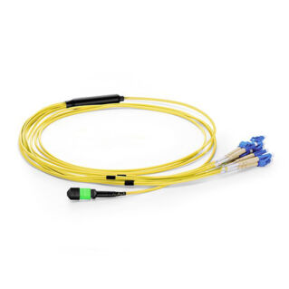 12 szálas MPO-LC/PC fanout kábel, female, monomódusú OS2 9/125 µm, sárga, L=1 méter